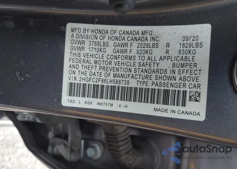 2020 Honda Civic Sport from USA, damaged, VIN 2HGFC2F86LH588739
